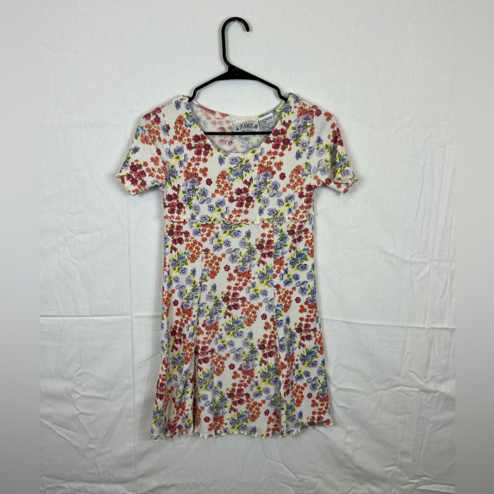 Vintage Floral Print Ribbed Mini Dress Sz‎ S